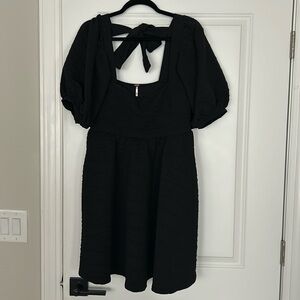Free People Black Babydoll Puff Sleeve Dress
